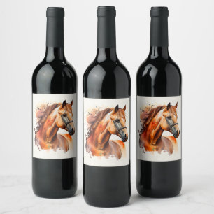 Beautiful Sorrel Horse Portrait Wine Label