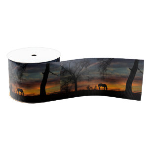 Beautiful Southwestern Sunset and Horse Ribbon Grosgrain Ribbon