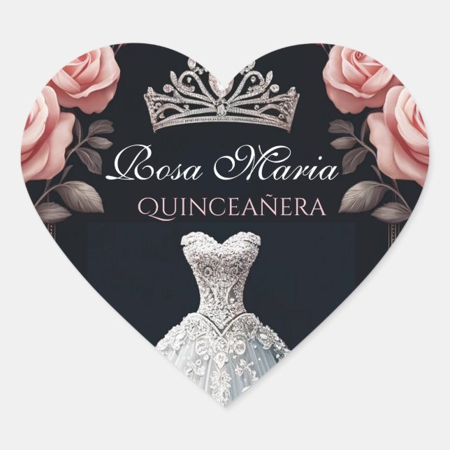 Beautiful Spanish Quinceañera Rose Heart Sticker (Front)