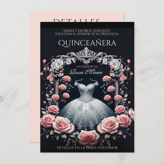 Beautiful Spanish Quinceañera Rose Invitation (Front/Back)