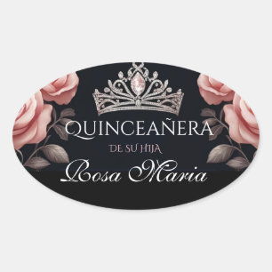Beautiful Spanish Quinceañera Rose Oval Sticker