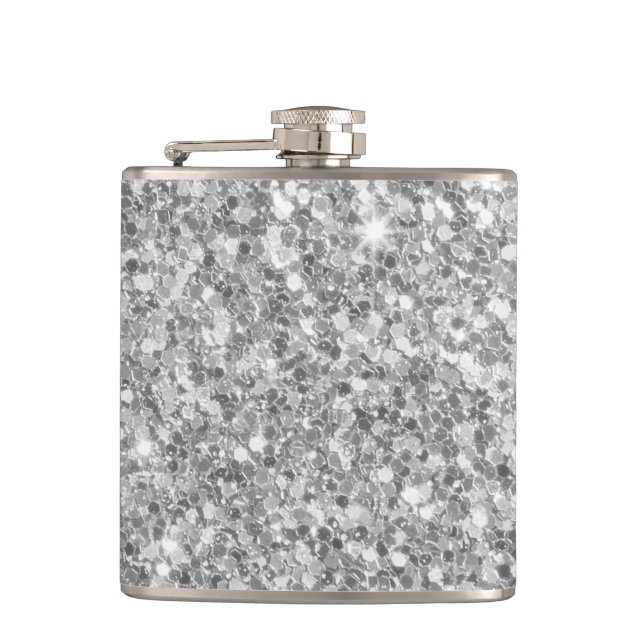 Beautiful Sparkle Silver Gray Glitter Pattern Hip Flask (Front)