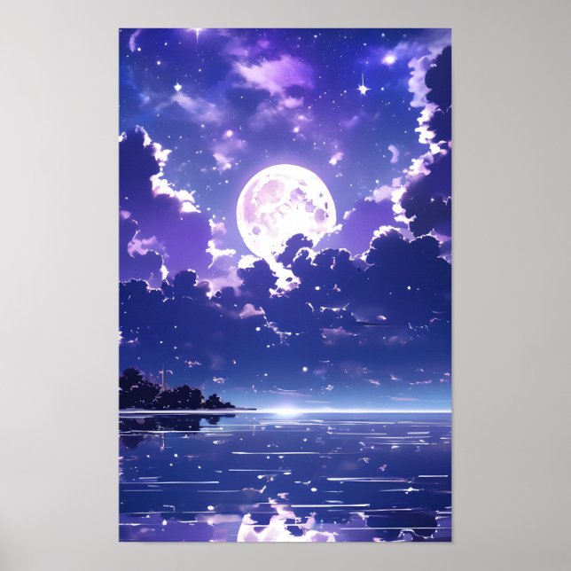 Beautiful sparkling full moon night poster (Front)