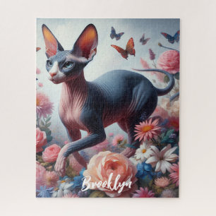 Beautiful Sphynx Cat & Flowers Jigsaw Puzzle