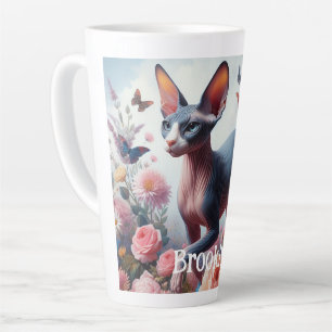 Beautiful Sphynx Cat & Flowers Latte Mug