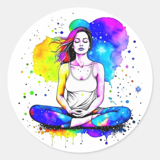 Beautiful Spiritual Art Lady Meditating  Classic Round Sticker (Front)