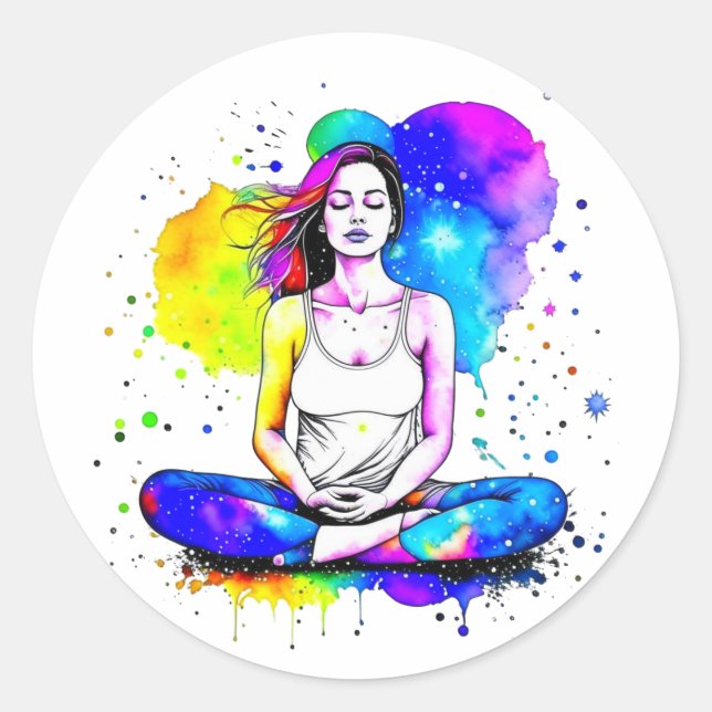 Beautiful Spiritual Art Lady Meditating  Classic Round Sticker (Front)