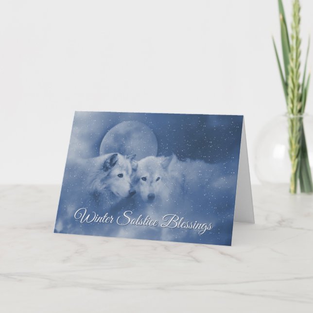 Beautiful Spiritual Wolves Winter Solstice Card (Front)