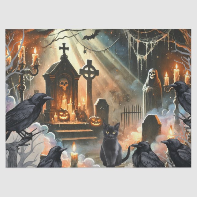 Beautiful Spooky Haunted Halloween Decoupage Tissue Paper (Front)