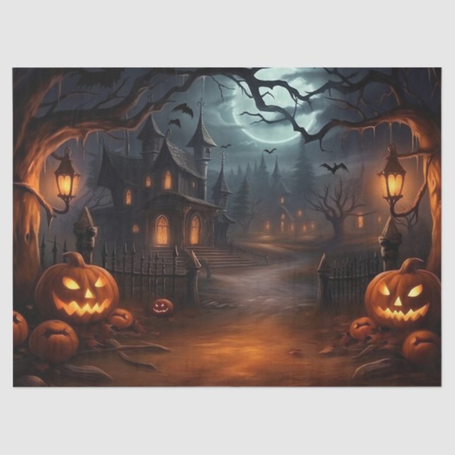 Beautiful Spooky Haunted Halloween Decoupage Tissue Paper (Front)