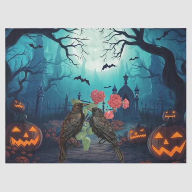 Beautiful Spooky Haunted Raven Halloween Decoupage Tissue Paper (Front)