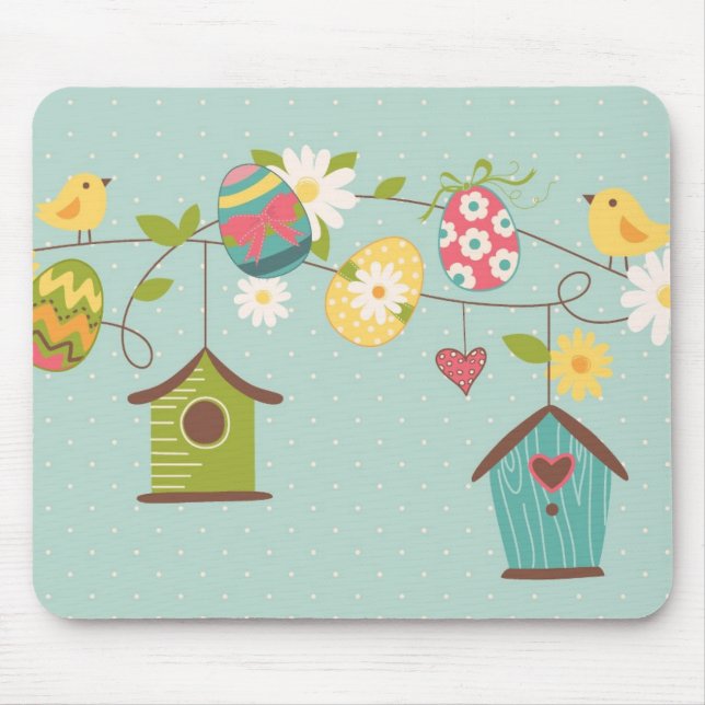 Beautiful Spring Background with Bird Houses Mouse Mat (Front)