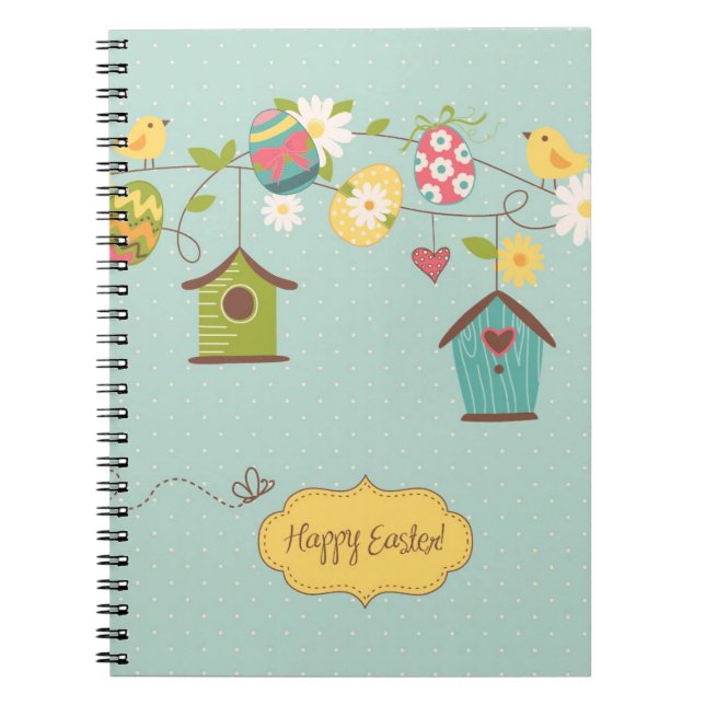 Beautiful Spring Background with Bird Houses Notebook (Front)