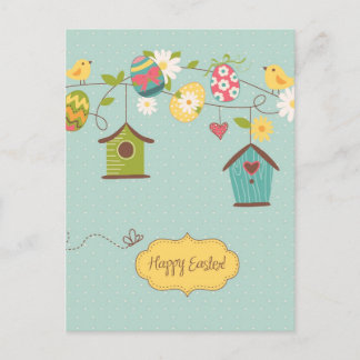 Beautiful Spring Background with Bird Houses Postcard