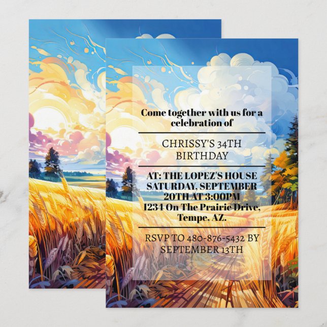 Beautiful Spring Country Prairie Birthday Party Invitation (Front/Back)