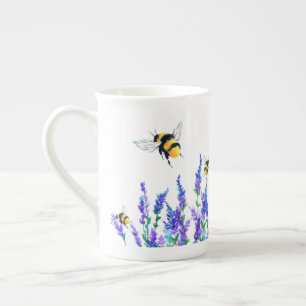 Beautiful Spring Flowers and Bees Flying - Drawing Bone China Mug