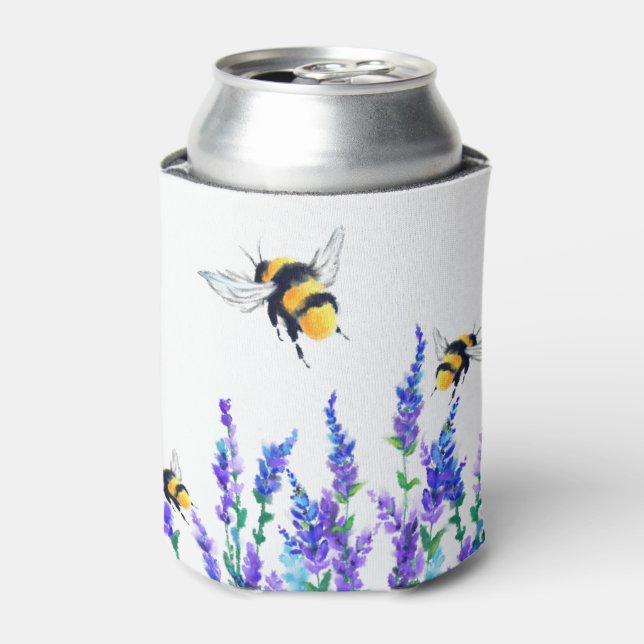 Beautiful Spring Flowers and Bees Flying - Drawing Can Cooler (Can Front)