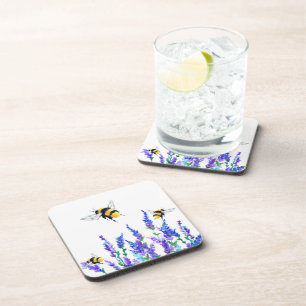 Beautiful Spring Flowers and Bees Flying - Drawing Coaster