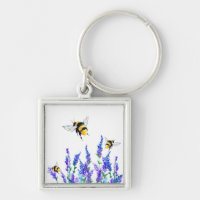 Beautiful Spring Flowers and Bees Flying - Drawing