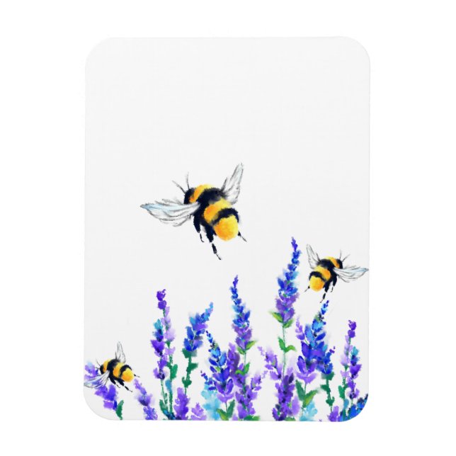 Beautiful Spring Flowers and Bees Flying - Drawing Magnet (Vertical)