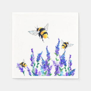 Beautiful Spring Flowers and Bees Flying - Drawing Napkin