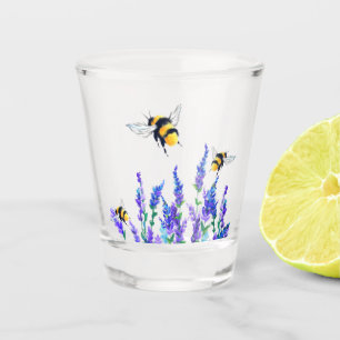 Beautiful Spring Flowers and Bees Flying - Drawing Shot Glass