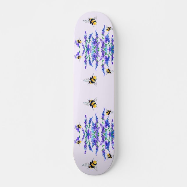 Beautiful Spring Flowers and Bees Flying - Drawing Skateboard (Front)