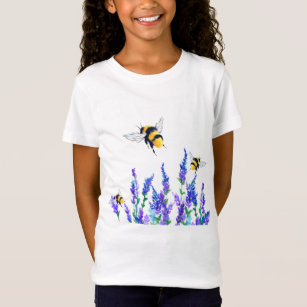 Beautiful Spring Flowers and Bees Flying - Drawing T-Shirt