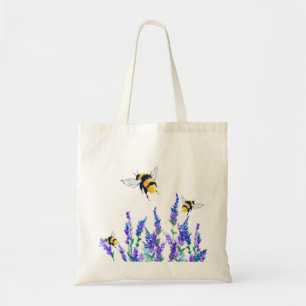 Beautiful Spring Flowers and Bees Flying - Drawing Tote Bag