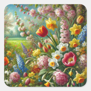 Beautiful Spring Flowers  Square Sticker