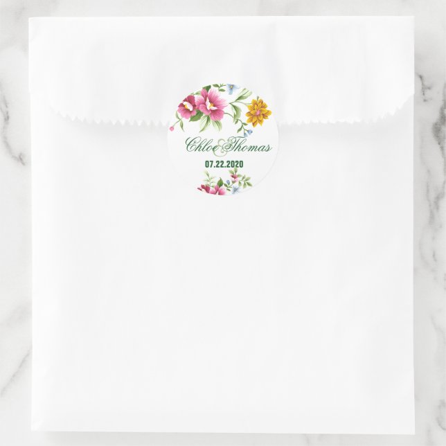 Beautiful Spring Flowers Wedding  Classic Round Sticker (Bag)