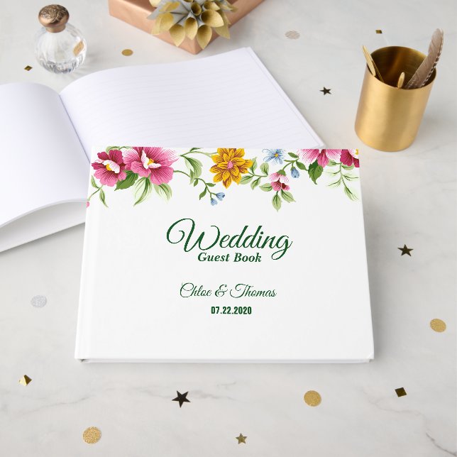 Beautiful Spring Flowers Wedding Guest Book (Front Open)