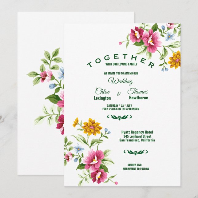 Beautiful Spring Flowers Wedding Invitation (Front/Back)