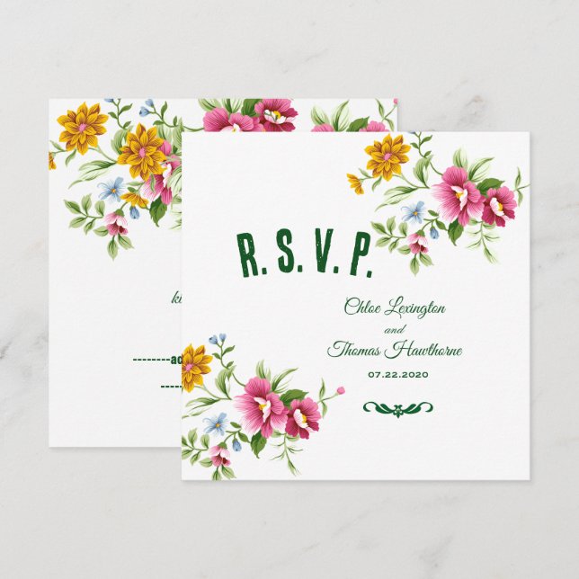 Beautiful Spring Flowers Wedding RSVP Card (Front/Back)