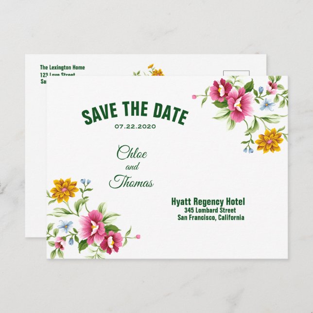 Beautiful Spring Flowers Wedding Save The Date Announcement Postcard (Front/Back)