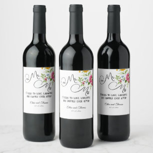 Beautiful Spring Flowers Wedding Wine Label