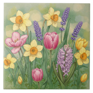 Beautiful Spring Garden Flowers Tile