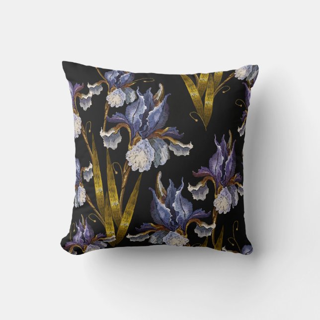 Beautiful spring irises embroidery seamless patter cushion (Front)