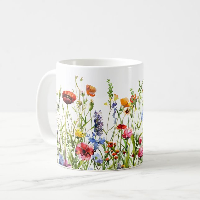 Beautiful Spring Meadow Flowers Wrap Coffee Mug (Front Left)