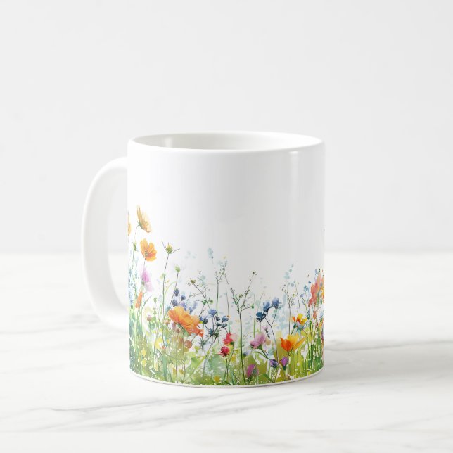 Beautiful Spring Meadow Flowers Wrap Coffee Mug (Front Left)