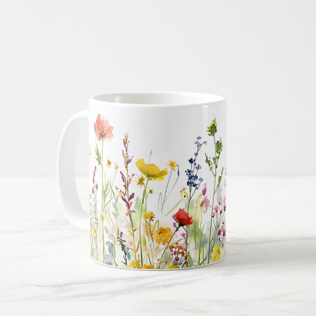 Beautiful Spring Meadow Flowers Wrap Coffee Mug (Front Left)