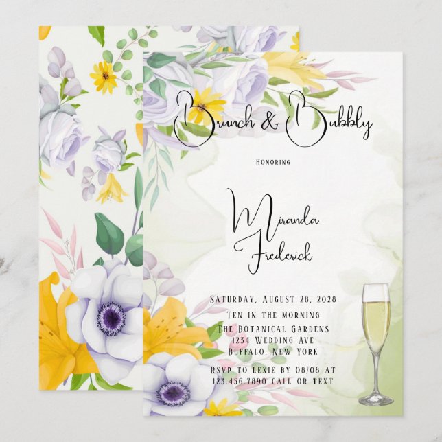 Beautiful Spring Morning Floral Brunch & Bubbly Invitation (Front/Back)
