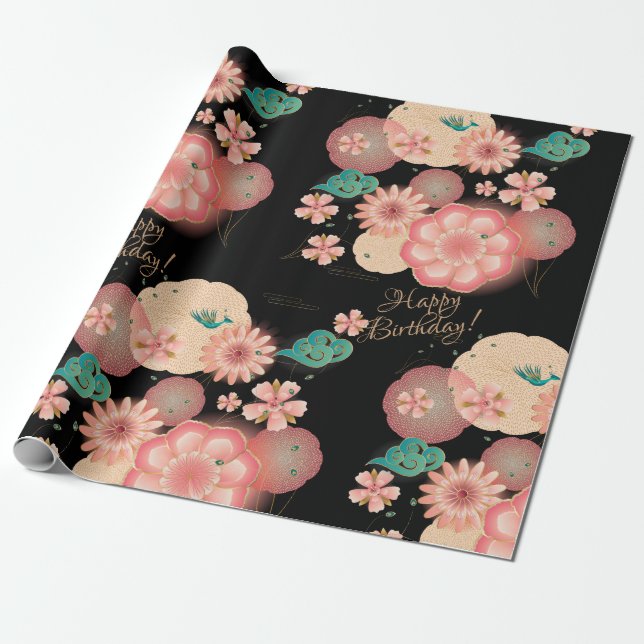Beautiful Spring Peach Flowers Garden Decorative Wrapping Paper (Unrolled)