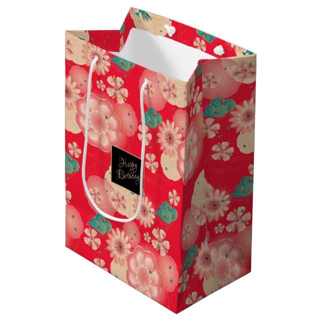 Beautiful Spring Peach Garden Decorative Birthday Medium Gift Bag (Front Angled)