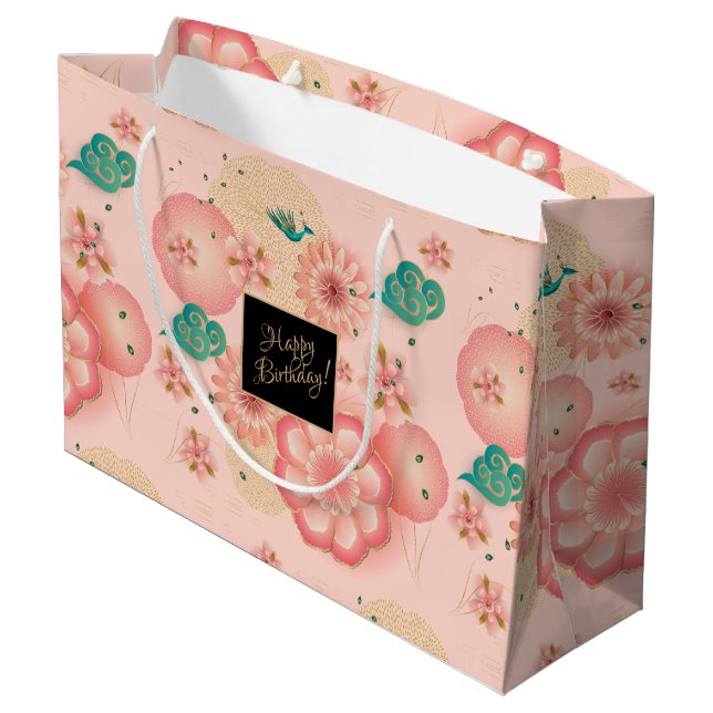 Beautiful Spring Peach Garden Flowers Birthday Large Gift Bag (Back Angled)