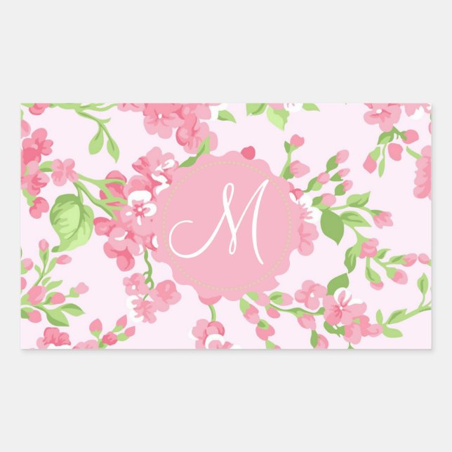 Beautiful Spring pink watercolor peach flowers Rectangular Sticker (Front)
