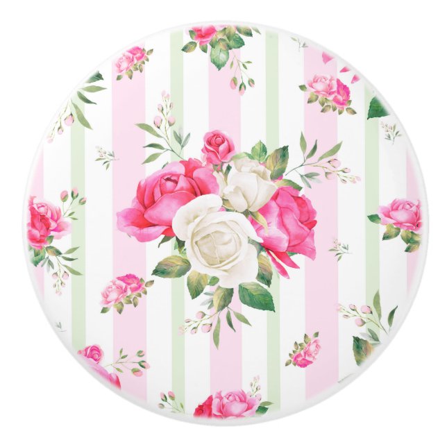 beautiful, spring,shabby chic, pink roses, chic, f ceramic knob (Front)