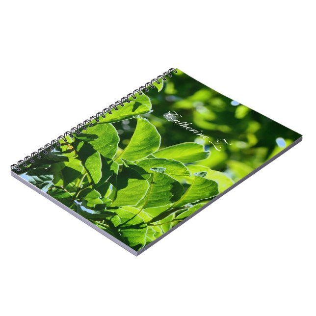 Beautiful spring, summer green leaves. Add name Notebook (Left Side)