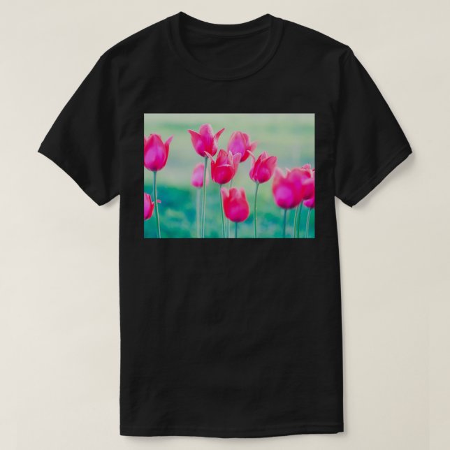 Beautiful Spring Tulips Flowers Growing In Garden  T-Shirt (Design Front)