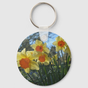 Beautiful spring yellow,orange daffodil flowers key ring